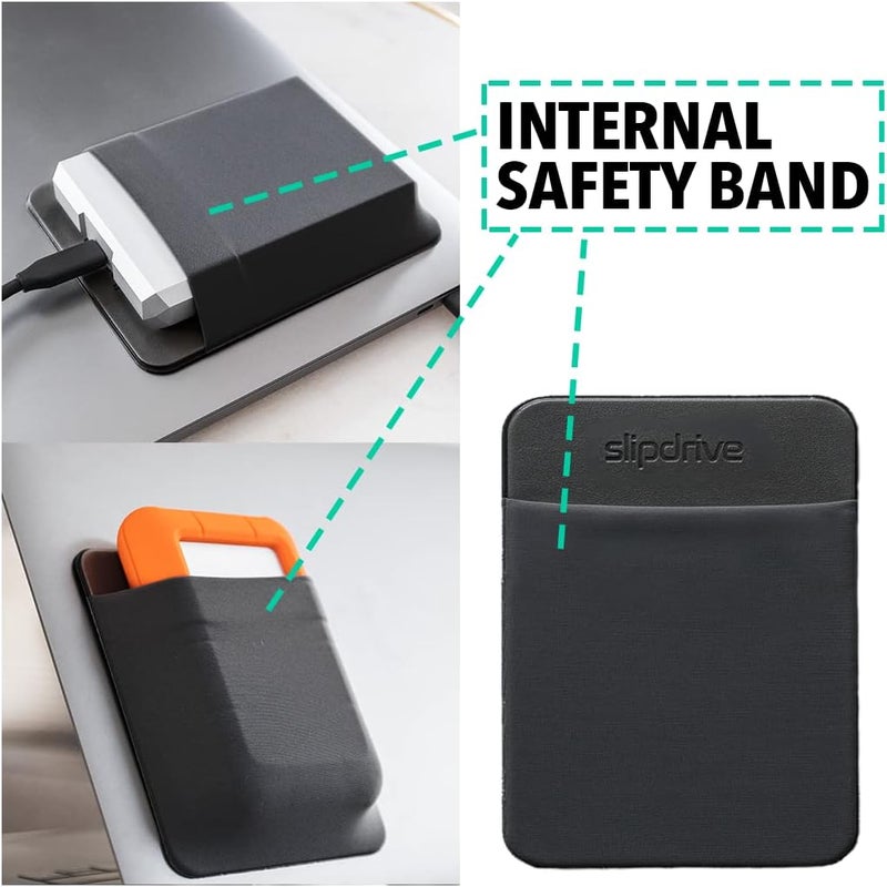 Slipdrive - Portable Hard Drive Sleeve for Laptop - HDD Hard Disk Drive - Reusable Adhesive - 5.5” x 4.5” Stick on External Hard Drive Carrying Case - Travel Pocket Pouch (Large, Black) - Image 3
